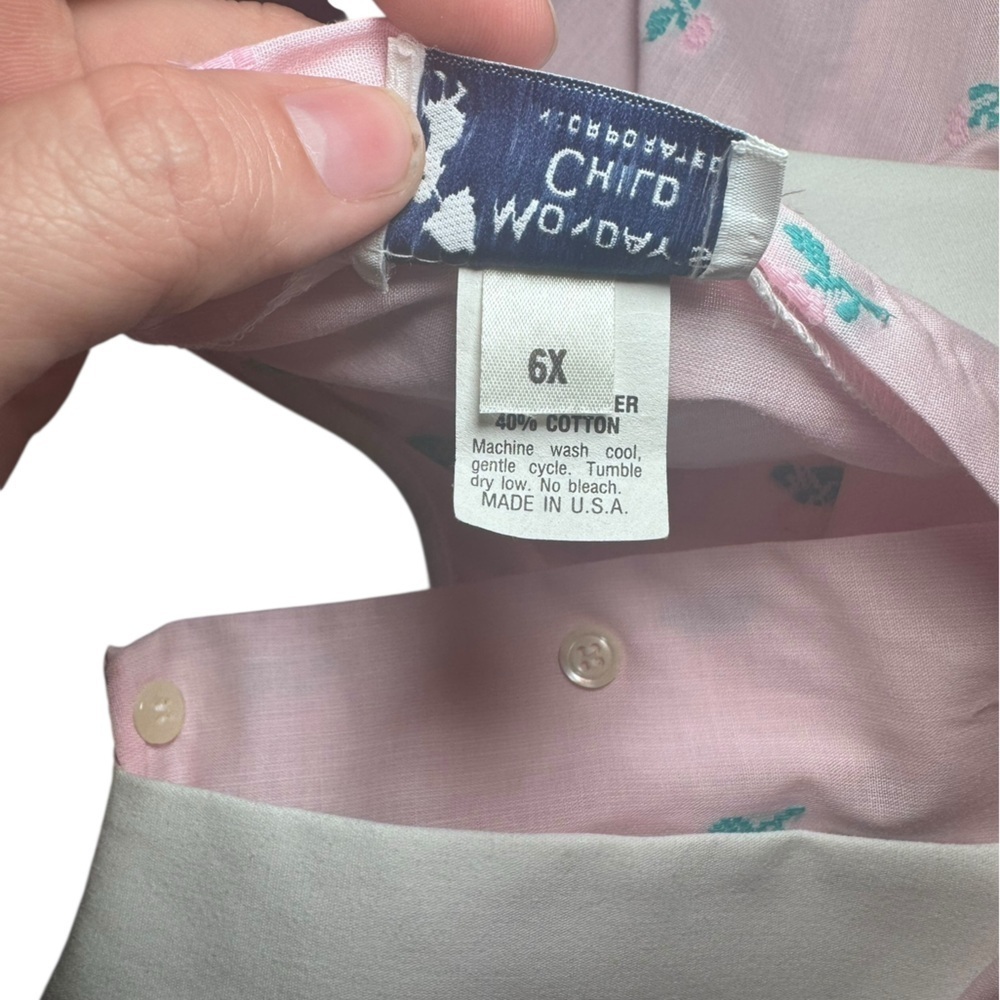 Pink and teal Vintage Girls Bib Floral Dress Cottage-core Retro - Picture 6 of 7
